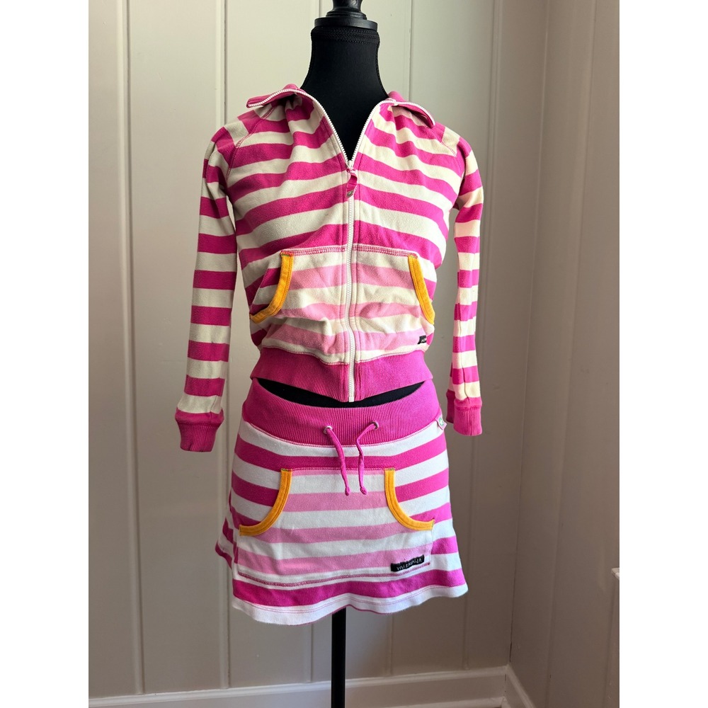 Villervalla Kids Pink White Striped Zip Hoodie Skirt Set Size 134 Scandi Style